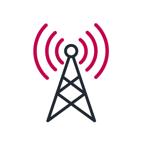 Broadcast antenna icon in bicolor to illustrate Telecom Payment expertise