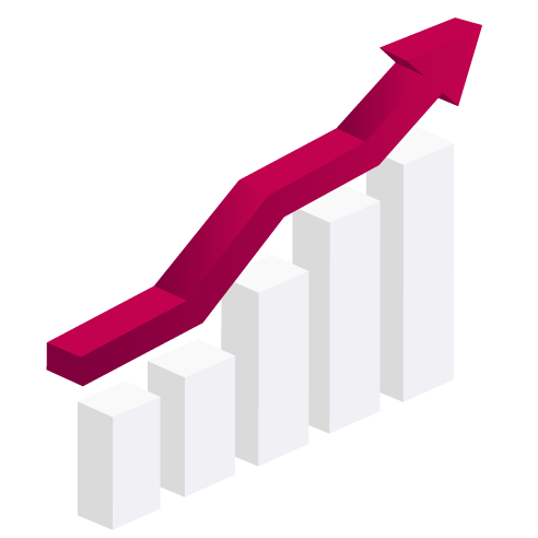 Charts with arrow following growth illustration